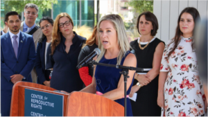 Amanda Zurawski and nineteen other women sued the state of Texas because its extreme abortion ban prevented doctors from providing necessary medical treatment. The women were denied proper healthcare despite facing severe and dangerous pregnancy complications. (above) Zurawski speaks at a press conference. | Photo by Michael Guilbert from Splash Cinema/Center for Reproductive Rights