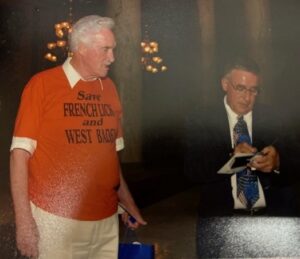 Jack Carnes (l) and State Rep. Jerry Denbo at the Statehouse. Jack Carnes was a member of the Orange Shirts, a group of residents that grew to as many as 100 people who made the trip to Indianapolis to advocate for their community. | Photo from the Carnes Family Collection